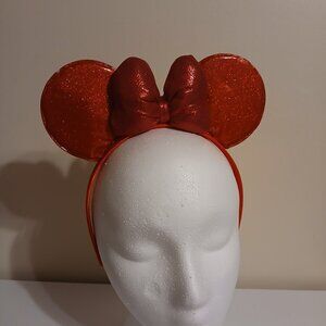 Disney Red Glitter Sparkle Vinyl Minnie Mouse Ears Headband